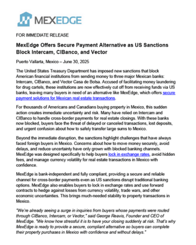 MexEdge Secure Payment Alternative Press Release